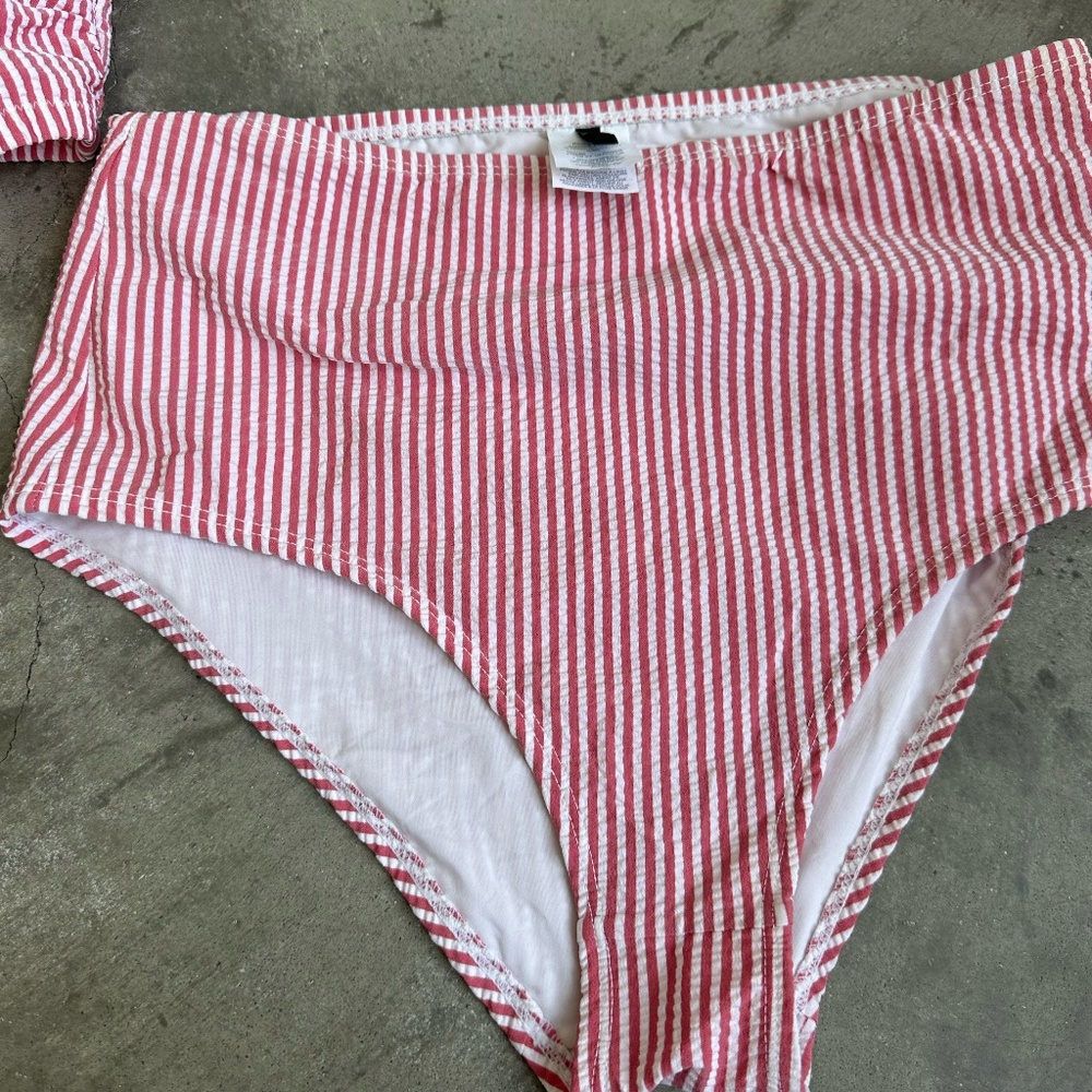J.CREW size Small red and white striped two piece bathing suit